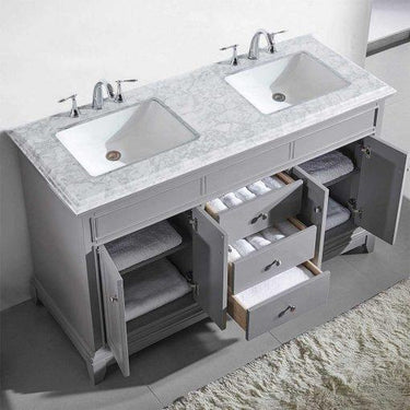 Eviva Elite Princeton 72″ Solid Wood Bathroom Vanity Set with Double OG White Carrera Marble Top Vanity Eviva Grey